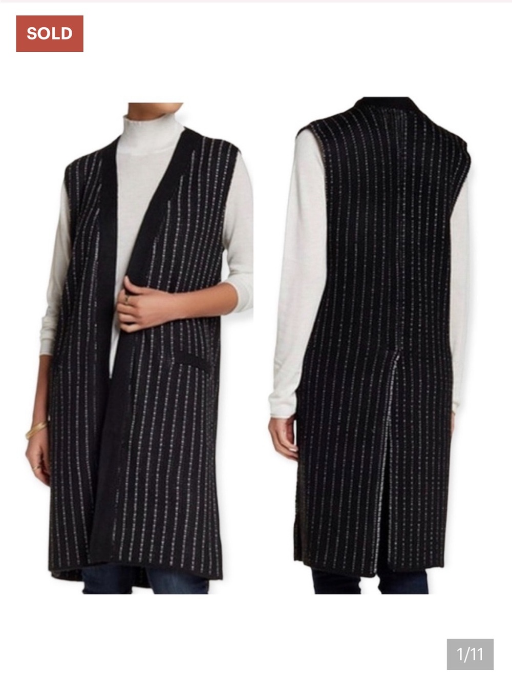 RDI striped knit long midi sweater vest duster